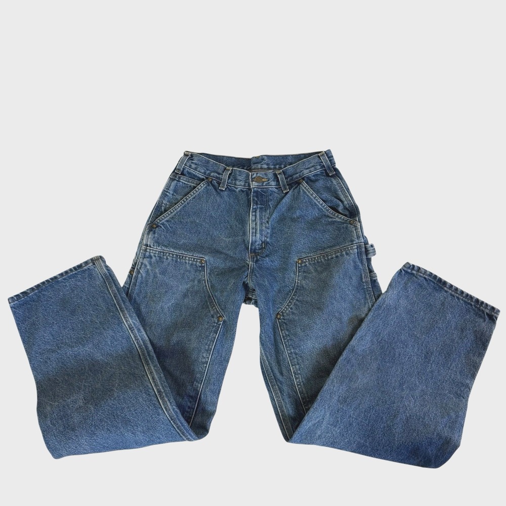 VTG CARHARTT B73-DST DOUBLE KNEE DENIM BLUE JEANS LOOSE ORIGINAL FIT 27 X 31